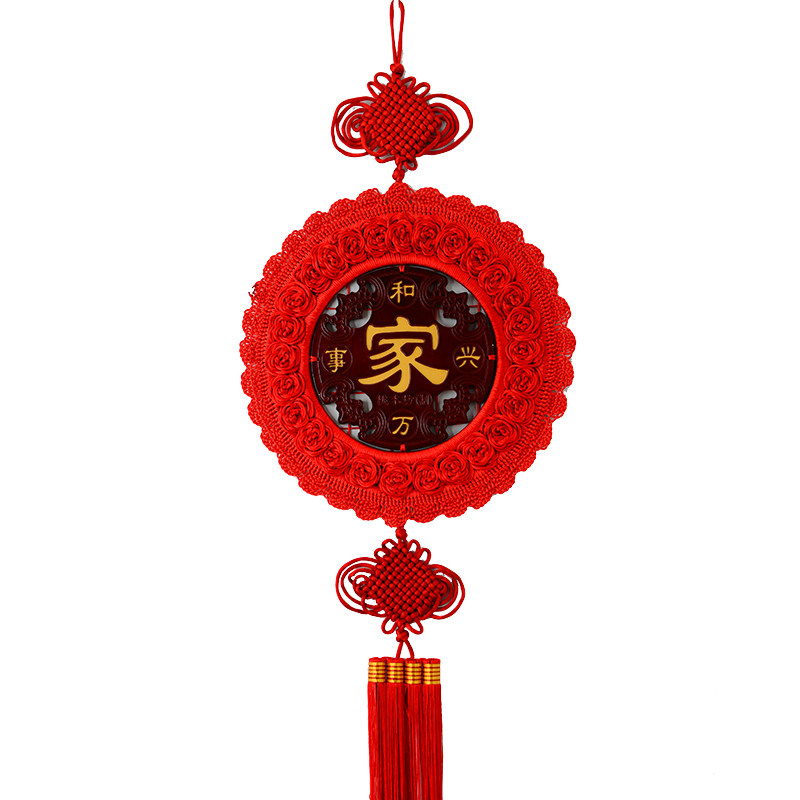 桃木中国结挂件小号圆形福字镇宅招财客厅玄关过道背景墙装饰大号