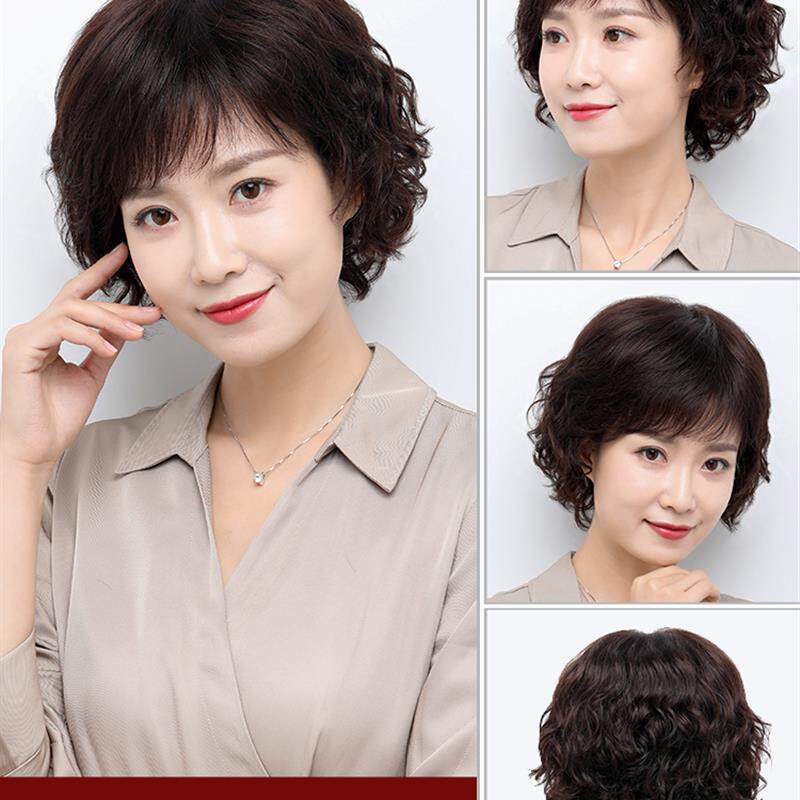 假发女短发真发全真人发妈妈女士全头套中老年短卷发真头发套自然
