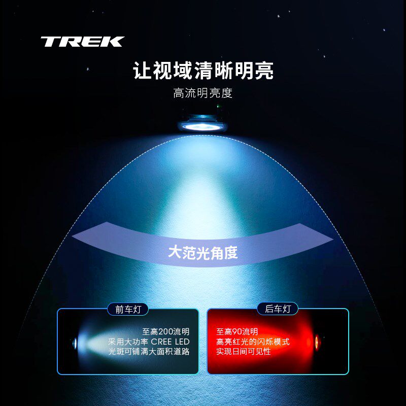 TREK崔克充电高续航防水蓝牙自行车灯日夜骑行前车灯/后尾灯