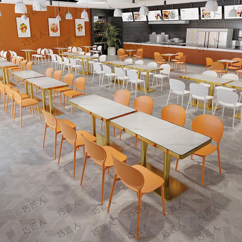大理石岩板商用食堂快餐桌小吃店面馆烧烤店小吃奶茶早餐桌椅组合