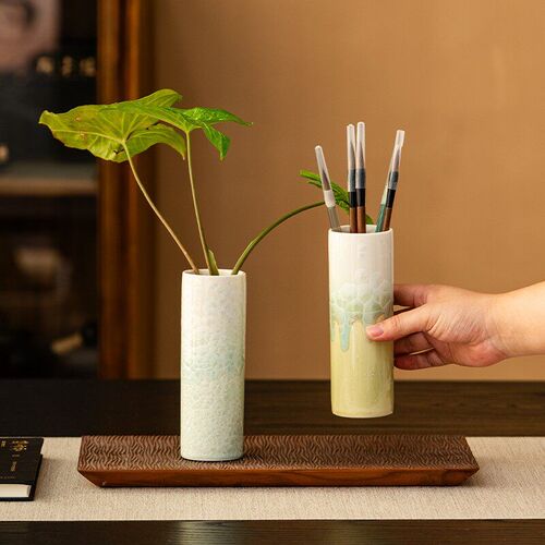 陶瓷小花瓶结晶釉笔筒家用室内桌面简约新中式花瓶客厅摆件博古架