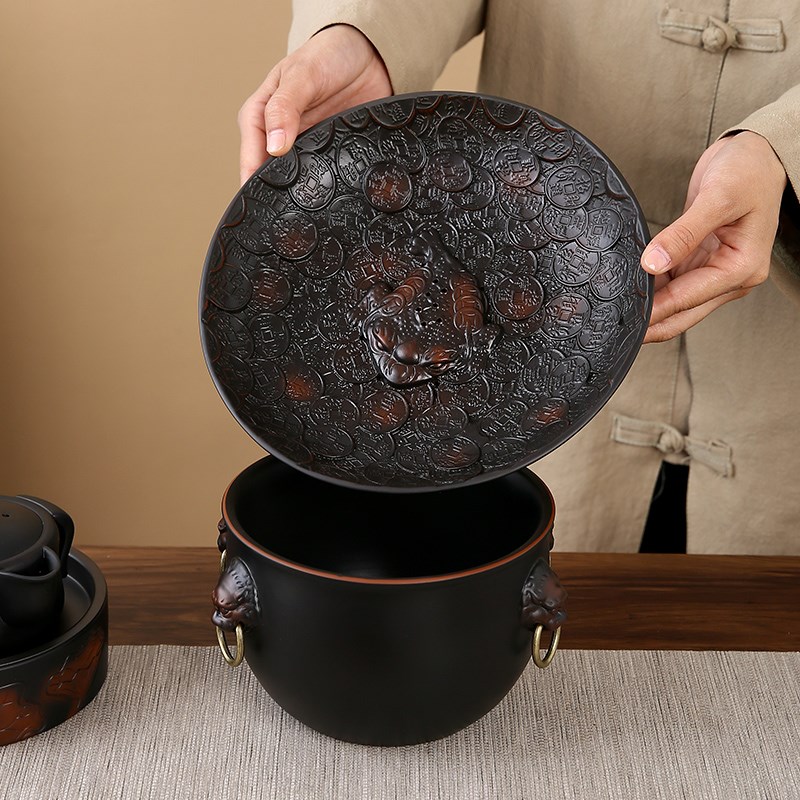 建水茶洗高档茶渣缸带盖过滤家用大号废水桶茶水缸洗茶器茶具配件