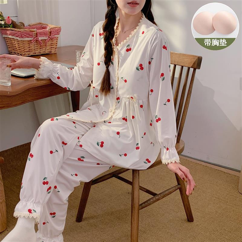 带胸垫月子服孕妇睡衣产后春夏薄款哺乳产妇大码200斤家居服套装