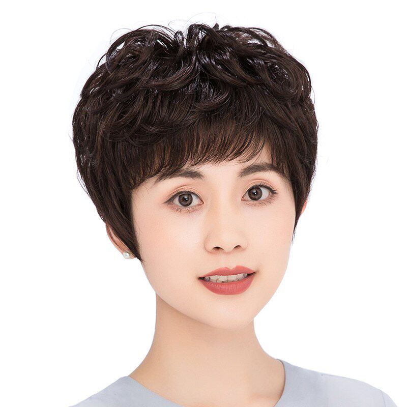 假发女士中老年短发妈妈真发全真人发丝假发套全头套自然卷发发型
