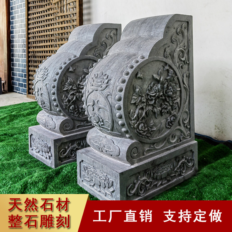 石雕门墩抱鼓石一对仿古天然青石头牌楼门墩门枕石别墅家门口摆件