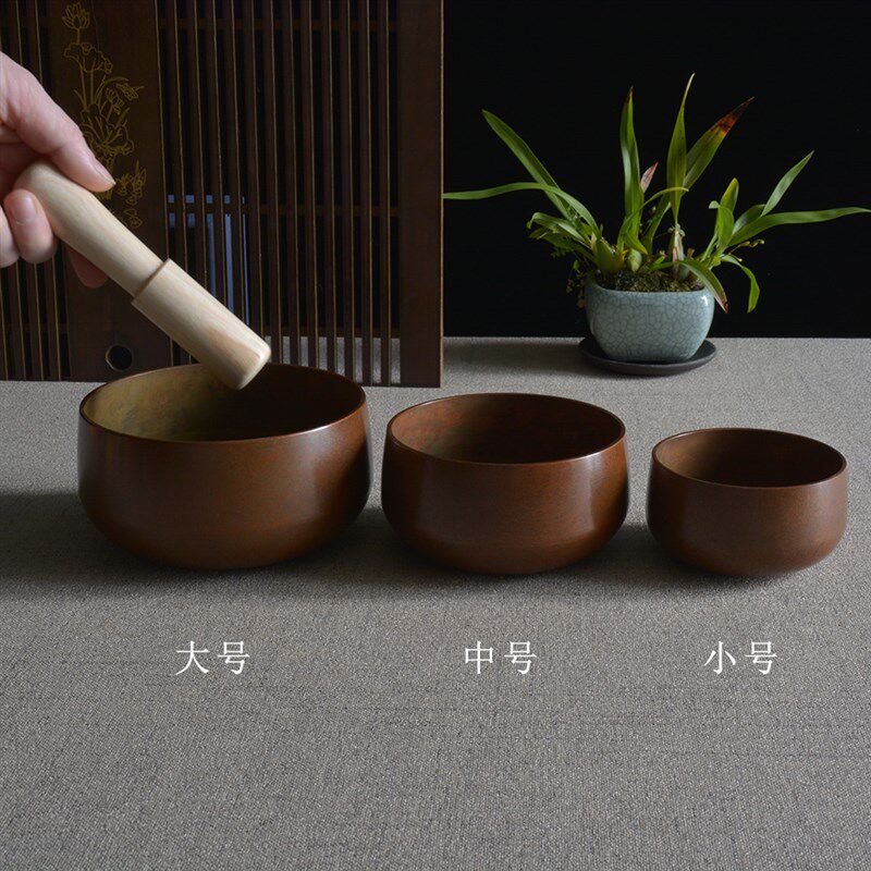 佛家法器佛音铜钵手敲磬纯铜老包浆佛堂颂钵铜磬瑜伽钵梵音钵摆件