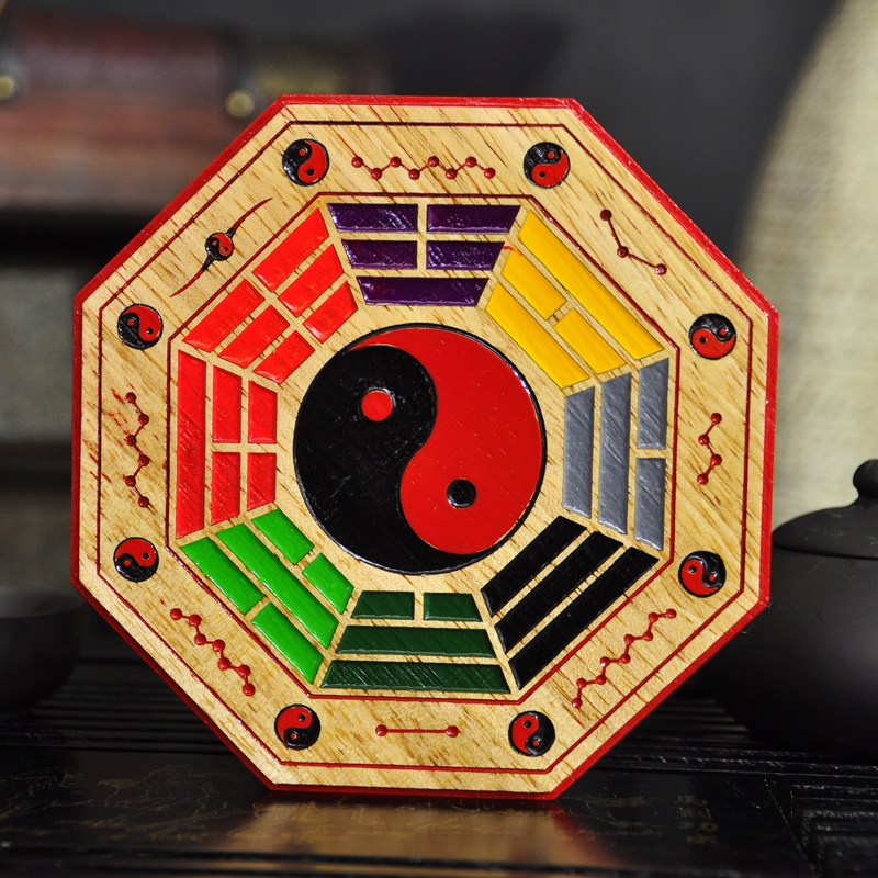 桃木彩绘 雕刻 太极 虎头 狮咬剑八卦 八卦镜 家居风水用品