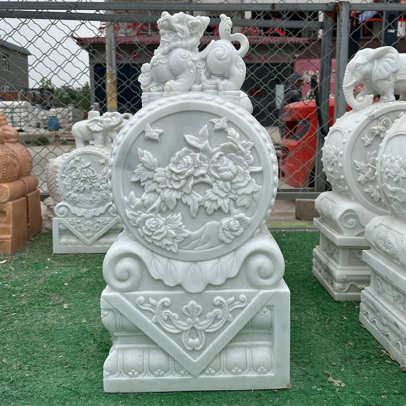 石雕门墩抱鼓石一对汉白玉麒麟门鼓大象貔貅庭院大门两侧石墩摆件
