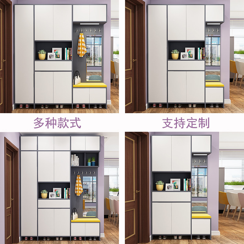 简约现代鞋柜门厅柜入户衣帽柜带换鞋凳玄关柜欧式储物柜定制隔断