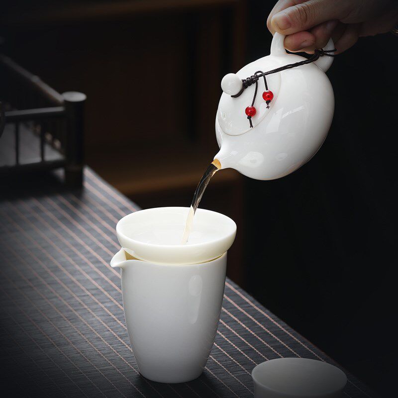 茶具套装茶杯功夫纯白色陶瓷盖碗茶壶羊脂玉德化喝茶泡茶高端办公