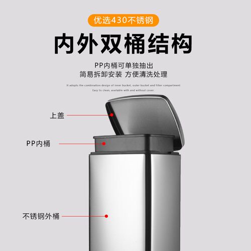 商用脚踏式不锈钢垃圾桶商场餐厅公共洗手间擦手纸桶分类回收纳桶