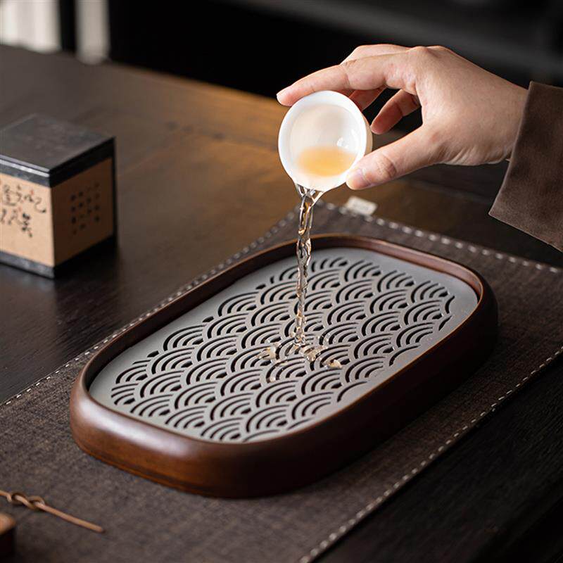 茶盘家用茶台竹制椭圆一人简约储水新中式小型干泡茶具托盘储水式