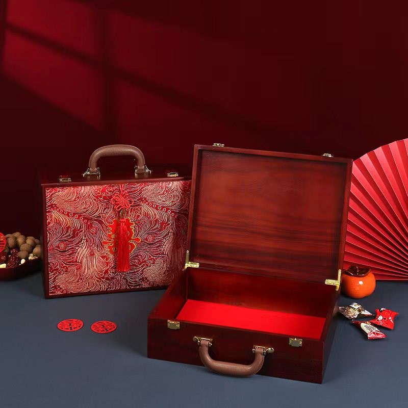高级实木结婚彩礼钱盒子婚庆唐装糕点干果礼盒订婚结婚专用礼盒箱