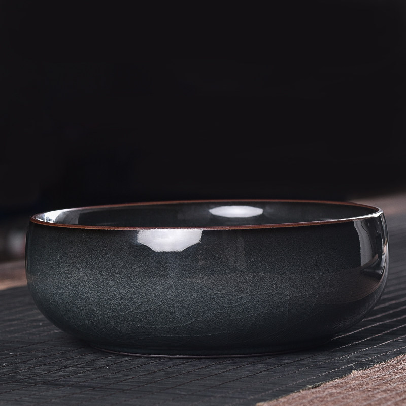 龙泉哥窑青瓷手工茶洗大号铁胎水洗陶瓷功夫茶具杯洗笔洗黑胎水盂