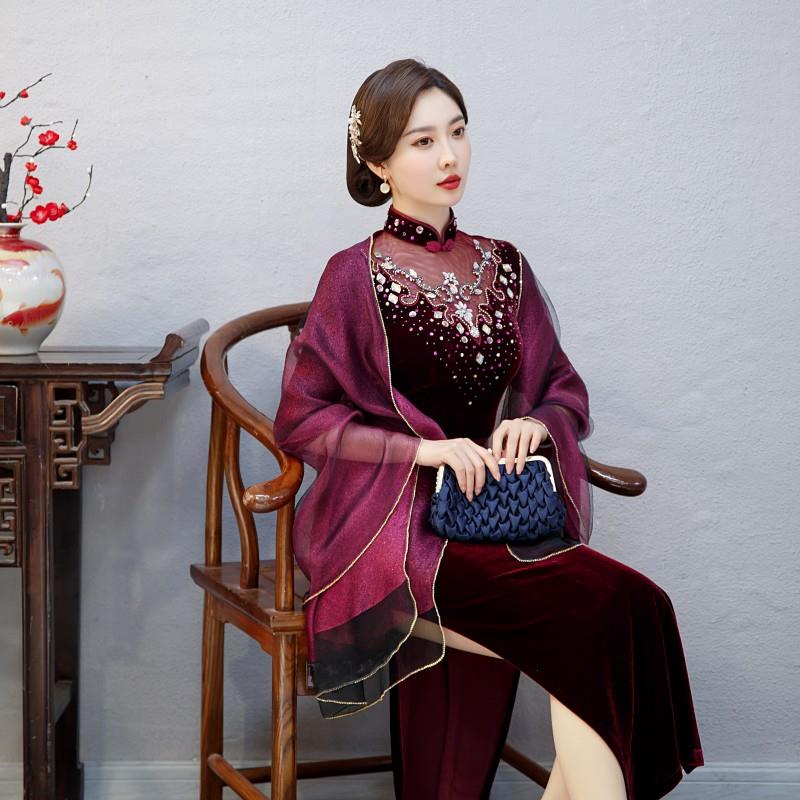 真丝披肩婚礼妈妈外搭高端夏天桑蚕丝礼服披肩纱巾喜婆婆旗袍披肩图片