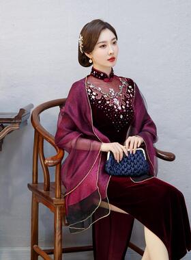 真丝披肩婚礼妈妈外搭高端夏天桑蚕丝礼服披肩纱巾喜婆婆旗袍披肩