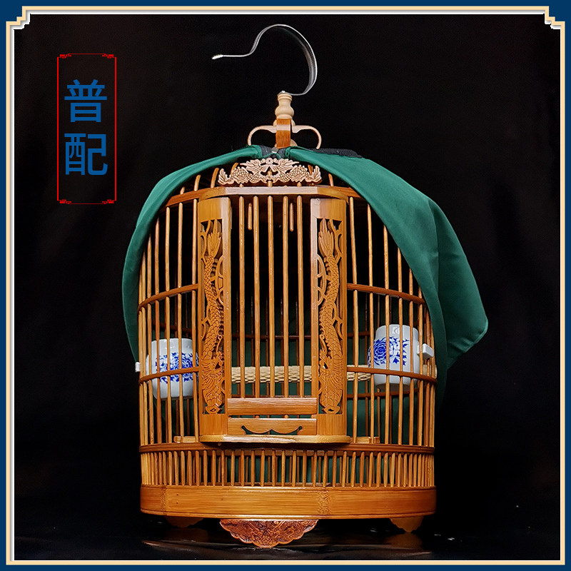 画眉鸟笼子竹制雕刻竹编广笼全套配件贵州手工八哥鸟笼子大号专用图片