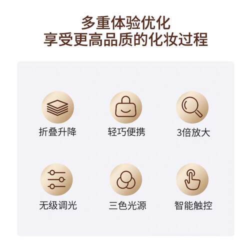 easehold叠叠镜旅行便携桌面可升降LED带灯补光学生美妆小化妆镜