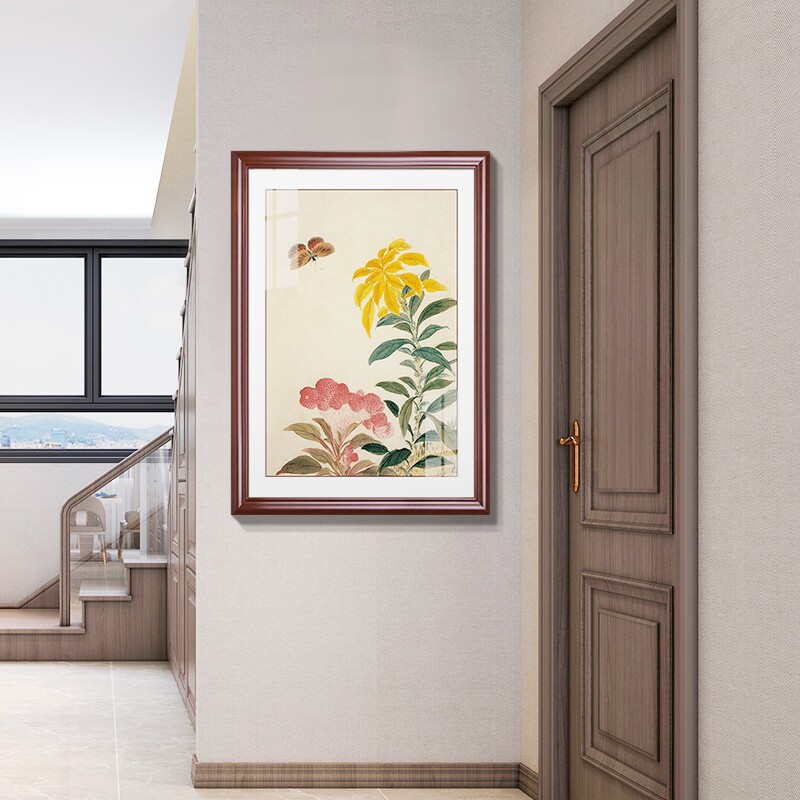 新中式电表箱装饰画免打孔竖款配电箱遮挡箱中式液压上翻客厅壁画