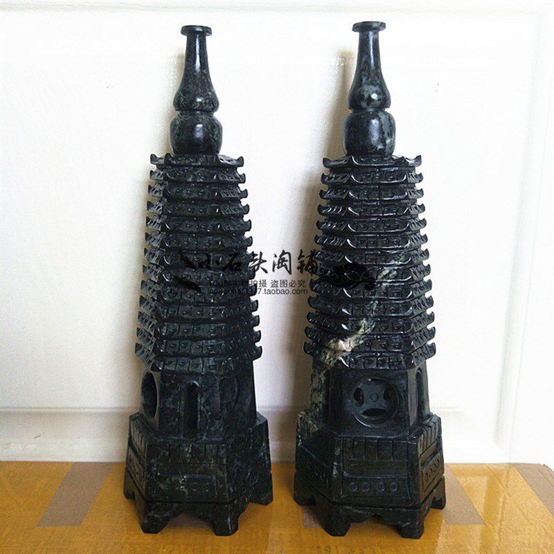 天然南阳独山玉宝塔摆件独玉玉石墨玉13层文昌塔家居工艺品摆设
