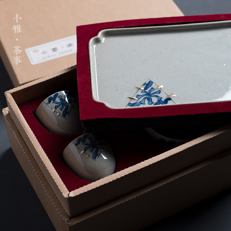 小雅 仿古干泡一壶两杯茶具套装 金缮青花提梁壶功夫茶具陶瓷礼品