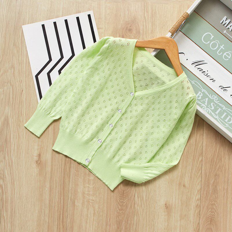 女童针织开衫夏季薄款洋气中大童空调衫外搭女孩针织衫纯棉外套