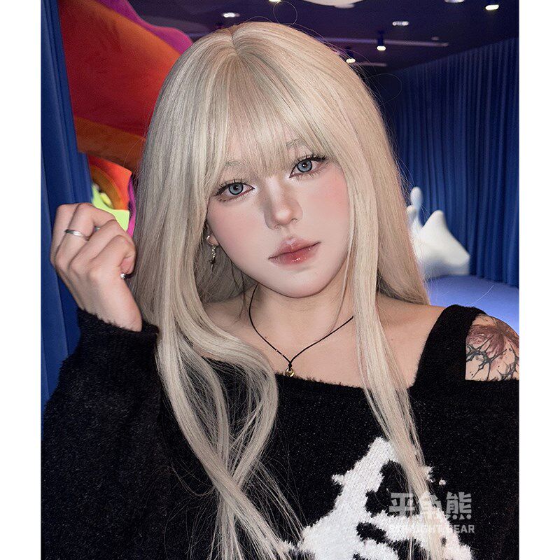 平角熊假发女长发网红齐刘海欧美jk时尚甜美lolita长直发全头套