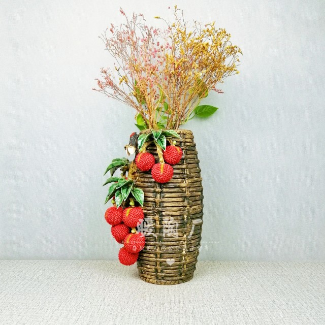 石湾公仔陶瓷摆件大师精品荔枝花瓶插花水培客厅玄关电视柜开业礼