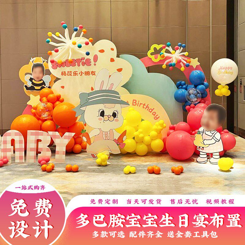 彩色主题宝宝宴布置装饰场景网红百日30天满月周岁生日背景墙kt板