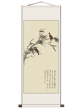 齐白石荷花四条屏梅兰竹菊茶楼仿古沙发背景装饰中式挂画丝绸卷轴