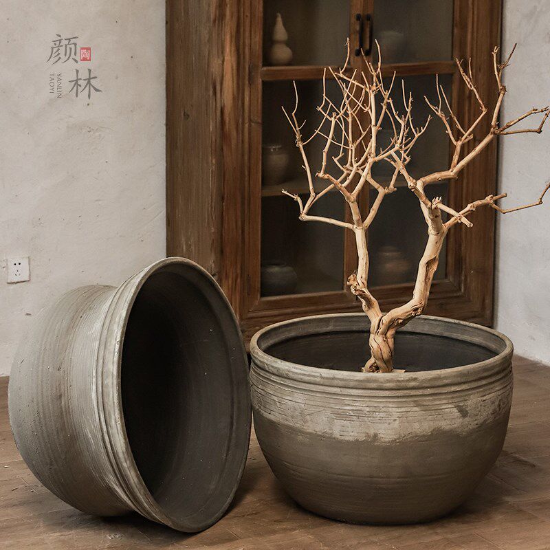 侘寂风土陶瓦盆陶缸盆民宿装饰缸荷花缸陶盆大号缸粗手工陶盆养鱼