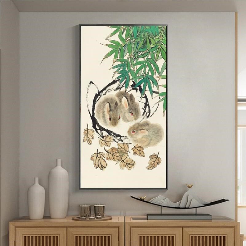 动物挂画客厅书房玄关沙发背景墙壁房间卧室床头壁画 兔子装饰画