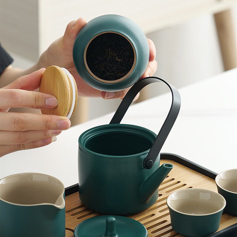 黑陶旅行功夫茶具套组日式家用可携式包陶瓷茶壶一壶六杯礼品定制