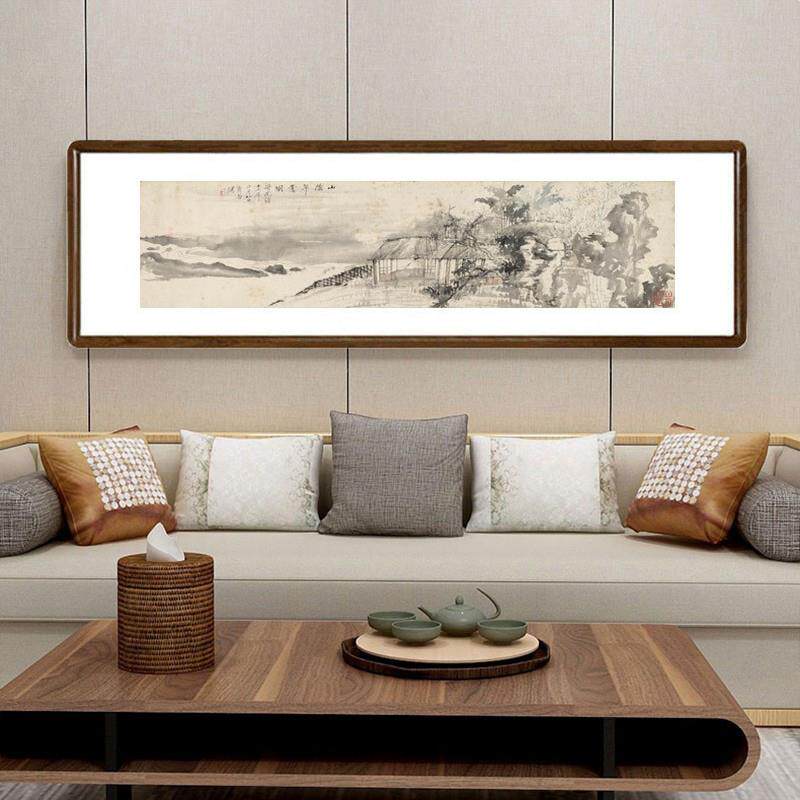 国画山水画带框中式客厅水墨装饰画虚谷山阴草堂图茶室宣纸仿古画