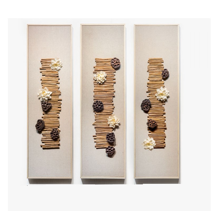 纯手工立体实物画荷花木条装饰画中式艺术工艺品画茶馆实木壁饰画