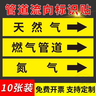 天然气管道标识贴 燃气管道流向箭头标识氮气管道贴 箭头方向提示 管道名称标志牌提醒提示牌反光膜贴纸定制