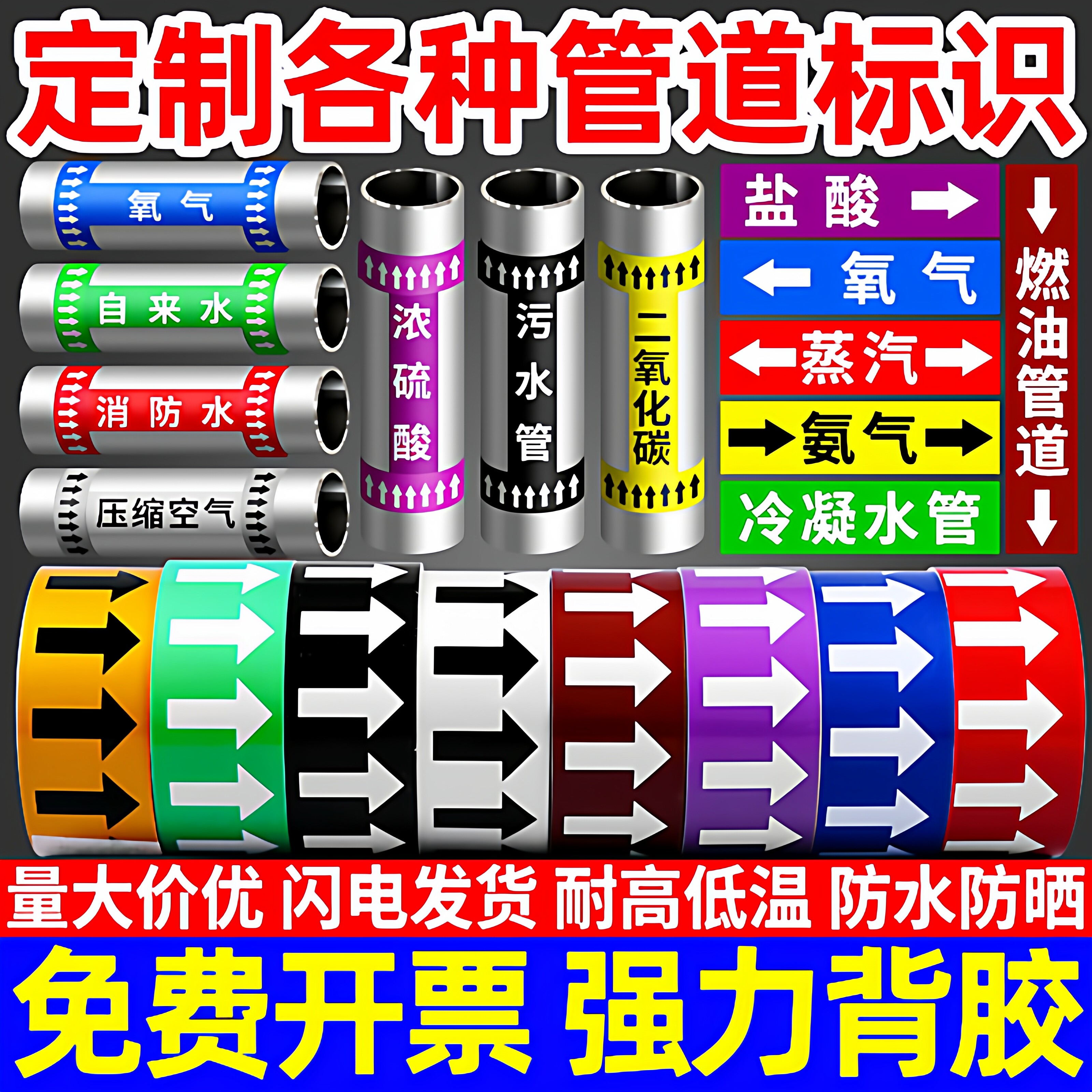 管道标识贴纸流向走箭头反图片