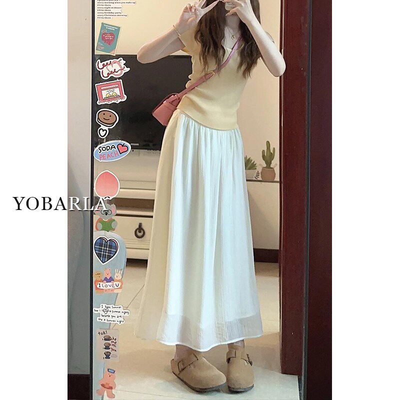 白色休闲半身裙女夏季薄款大码胖mm遮肚高腰显瘦梨形身材a字纱裙