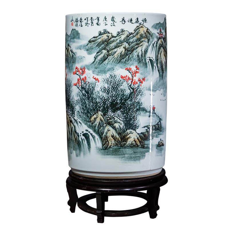 景德镇陶瓷书画缸卷轴缸落地花瓶字画缸收纳桶客厅书房装饰品摆件