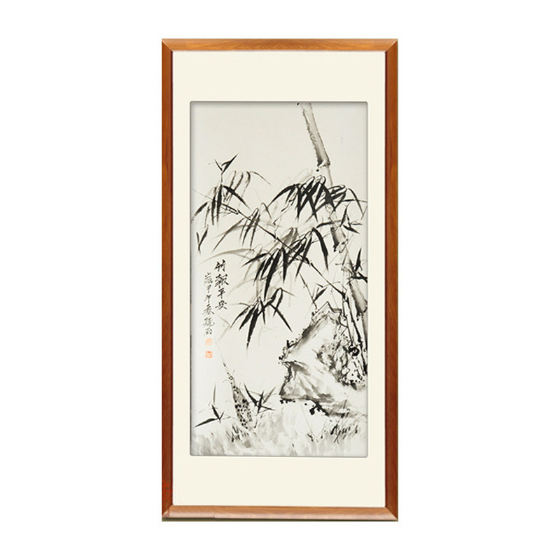 竹报平安竖幅国画墨竹子客厅纯手绘字画茶楼中式墙壁玄关装饰挂画