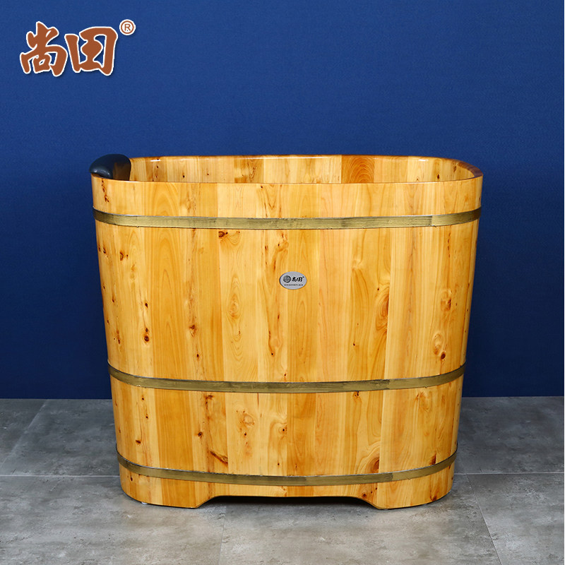 尚田香柏木加盖泡澡木桶浴桶家用实木浴缸深泡圆形成人洗澡沐桶