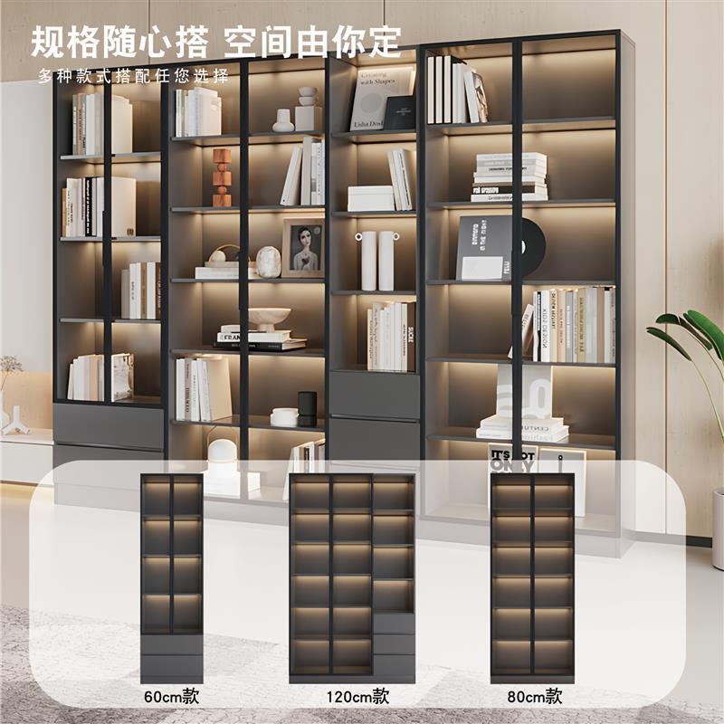 窄立柜玻璃门书柜储物柜格子柜带门展示柜小木柜置物柜定制小柜子
