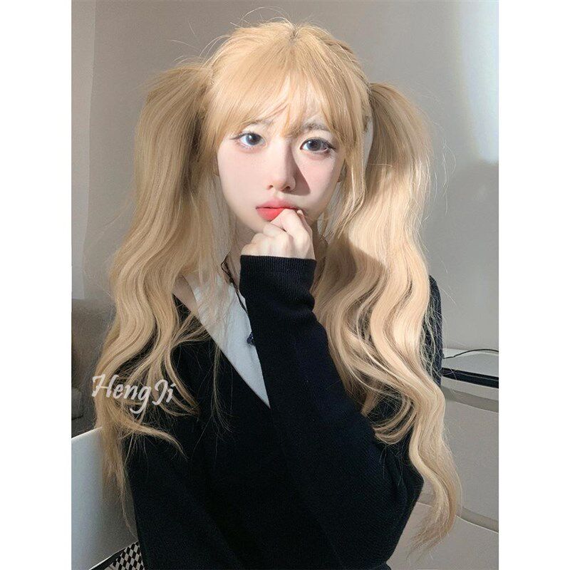 哼唧假发女长发韩式发型金色长卷发Lolita网红全头套自然蓬松假发