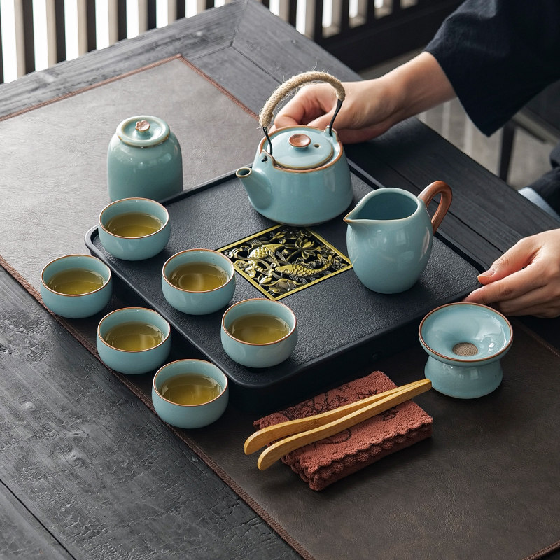 天青汝窑茶具茶壶套装年会定制logo周年纪念品送客户中秋节礼品
