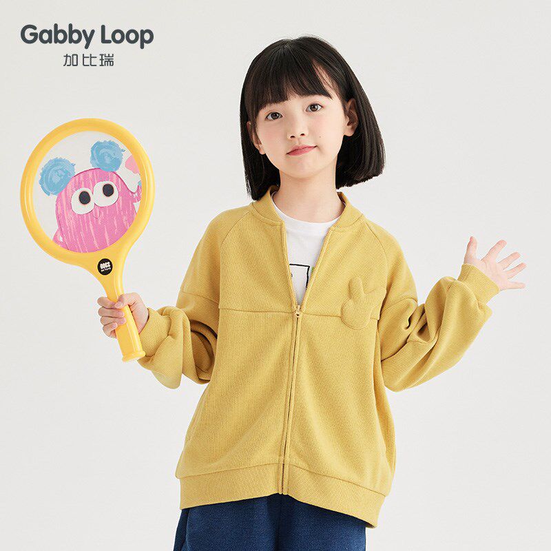 加比瑞童装 秋季新品 女童简约休闲舒适立领针织外套中大童上衣