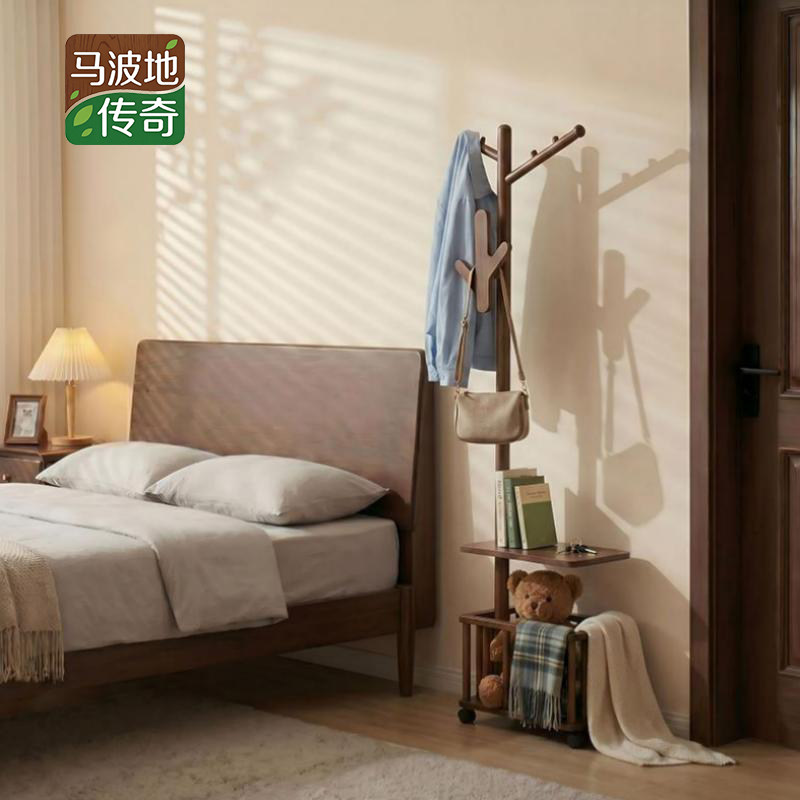 实木挂衣架落地卧室客厅移动衣架脏衣篓置物架创意衣帽架家用