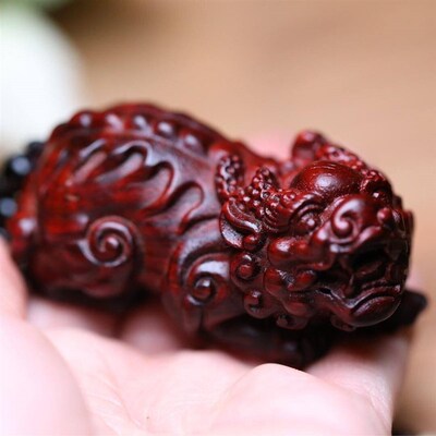 紫檀木雕刻貔貅手把件挂件木质文玩工艺品手工装饰品精雕礼物配饰