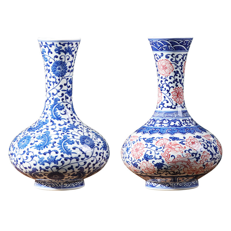 景德镇陶瓷器花瓶仿古手工手绘青花瓷瓶子中式客厅家居装饰品摆件