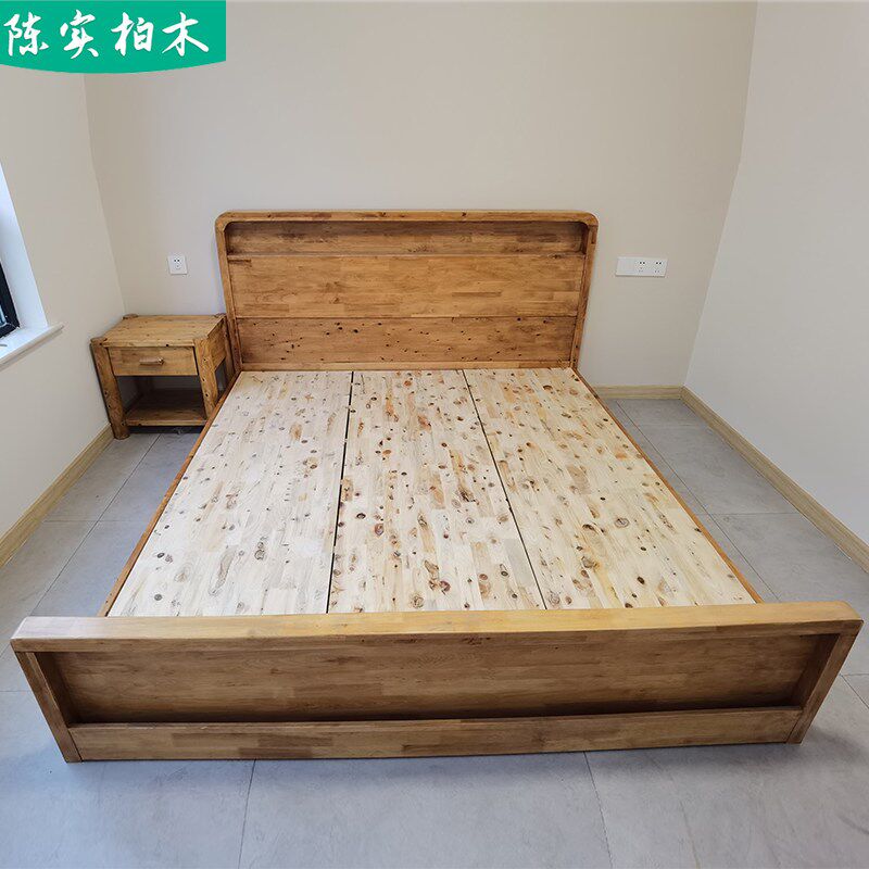 陈实放书床茶色新款欧式2人柏木北欧简约床 双人床轻奢18米放书床