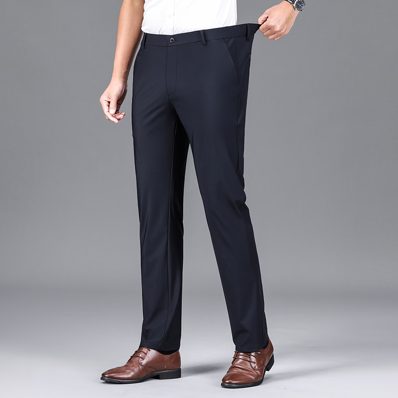 秋冬厚款男士休闲裤直筒商务免熨烫西裤中年弹力长裤子加绒爸爸男